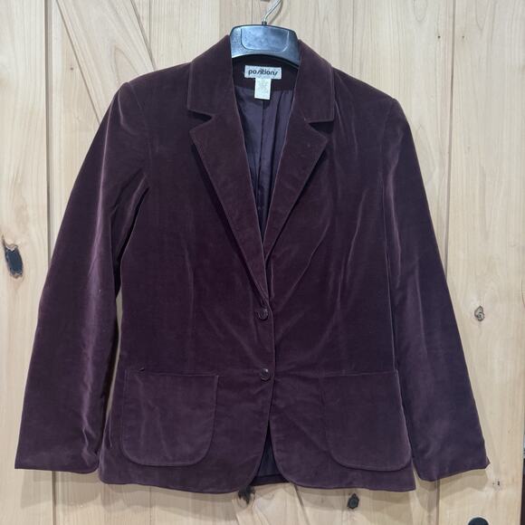 Vintage Purple Plum Velvet Blazer Jacket Women's Velour Positions Size S / 11 - Picture 2 of 6